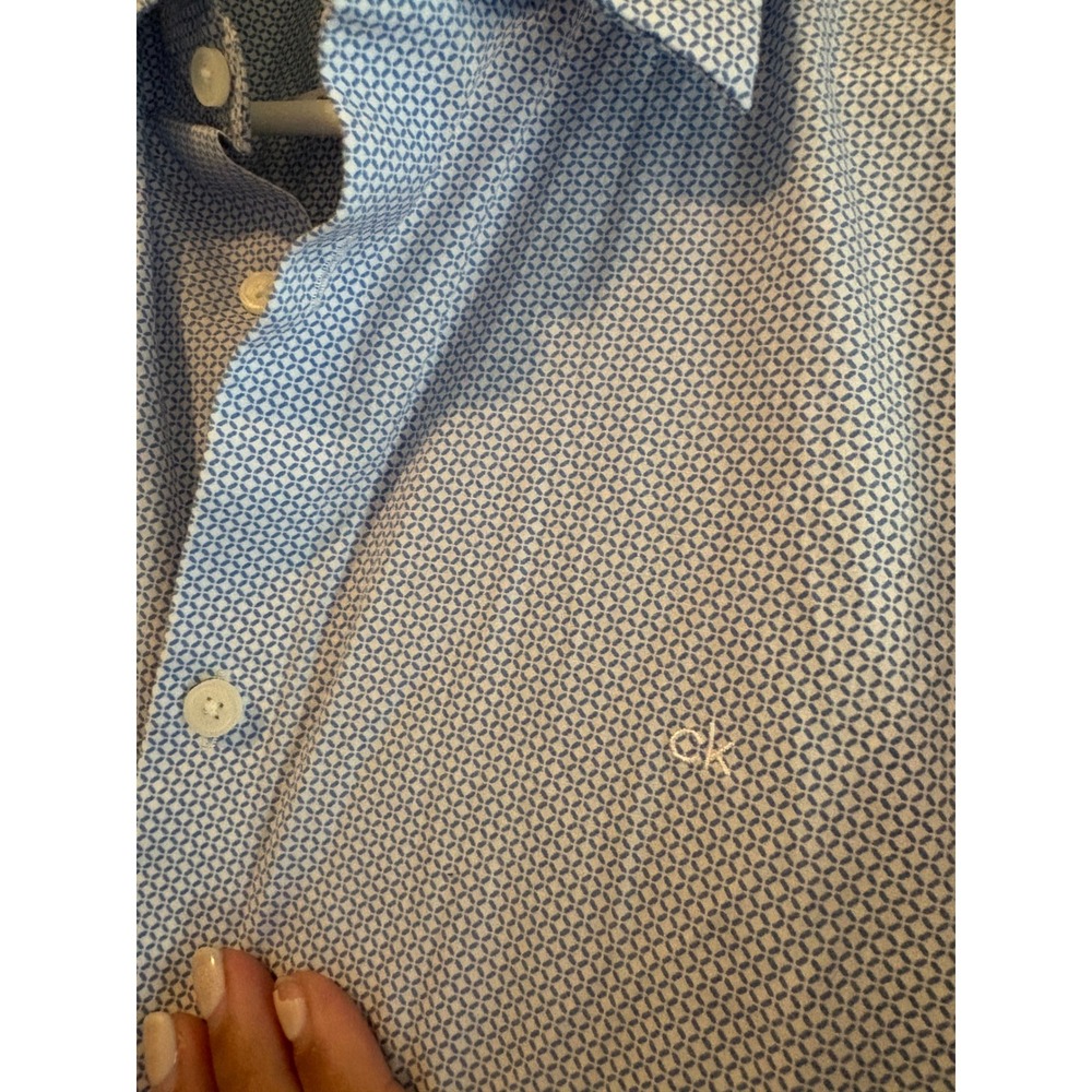 Calvin Klein Mens Slim Fit Geometric Micro Print Button Down Shirt Blue Large - Picture 7 of 7